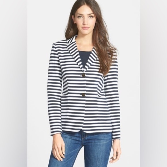 MaxMara Weekend Elica Stripe Jersey Jacket Navy White Lightweight Cotton Blazer - Picture 5 of 5